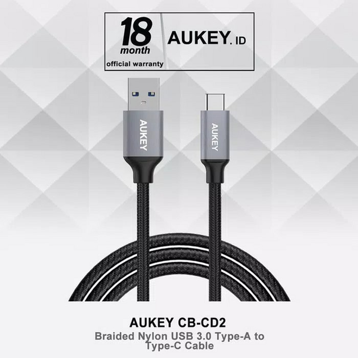 Kabel Charger Kabel Data Aukey Type C 1Meter Charger Samsung Android
