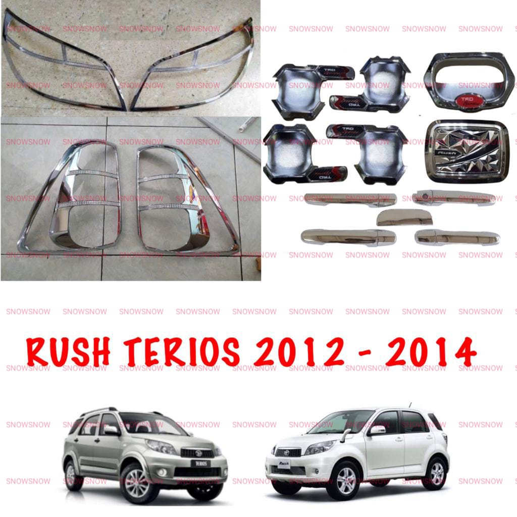 Paket Garnish Depan Belakang Outer Handle Tank Cover New Rush Terios Lama 2012 2014 TRD Exclusive Hitam Chrome