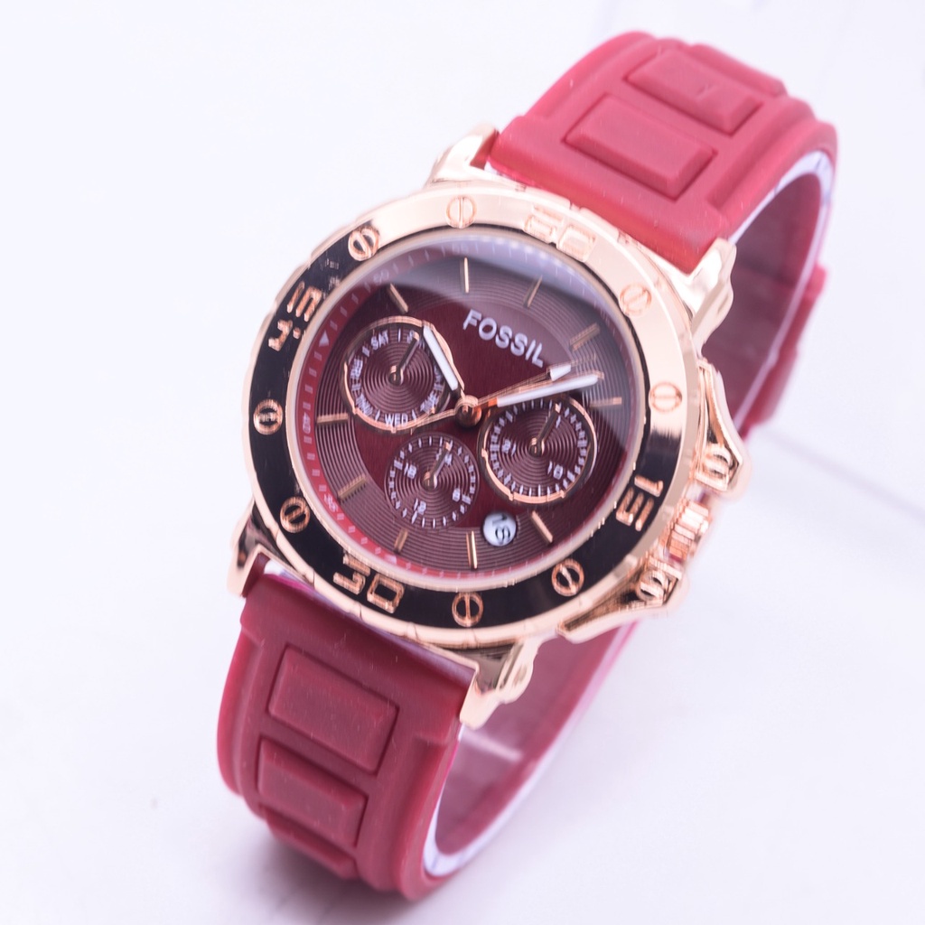 BEST SELLER JAM TANGAN WANITA R60 TALI RUBBER CHRONO HIASAN TANGGAL AKTIF DM 3.5CM FREE BOX || JAM TANGAN WANITA FASHION WANITA MURAH