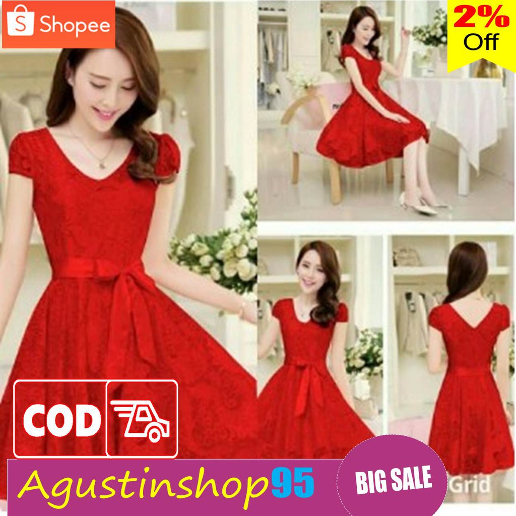 Pakaian setelan dress wanita cewe model baru gereja natal imlek sincia kondangan Dress Minidre 18PPP