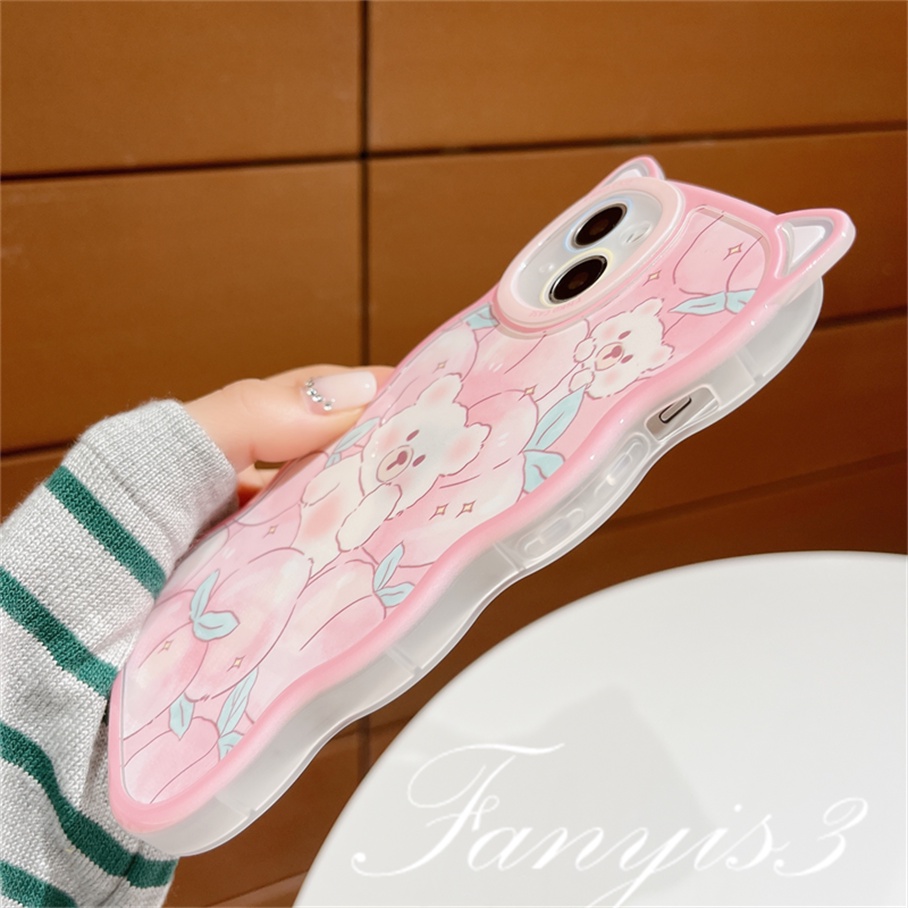 Compatible For iPhone 14 13 12 11 Pro Max X XR Xs Max 8 7 6 6s Plus SE 2020 Soft Case Pelindung Desain Telinga Kelinci Strawberry Peach Bear Untuk