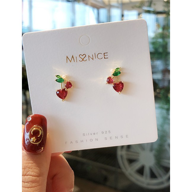 LRC Anting Tusuk Fashion Red 925 Silver Needle Fruit Earrings D55237