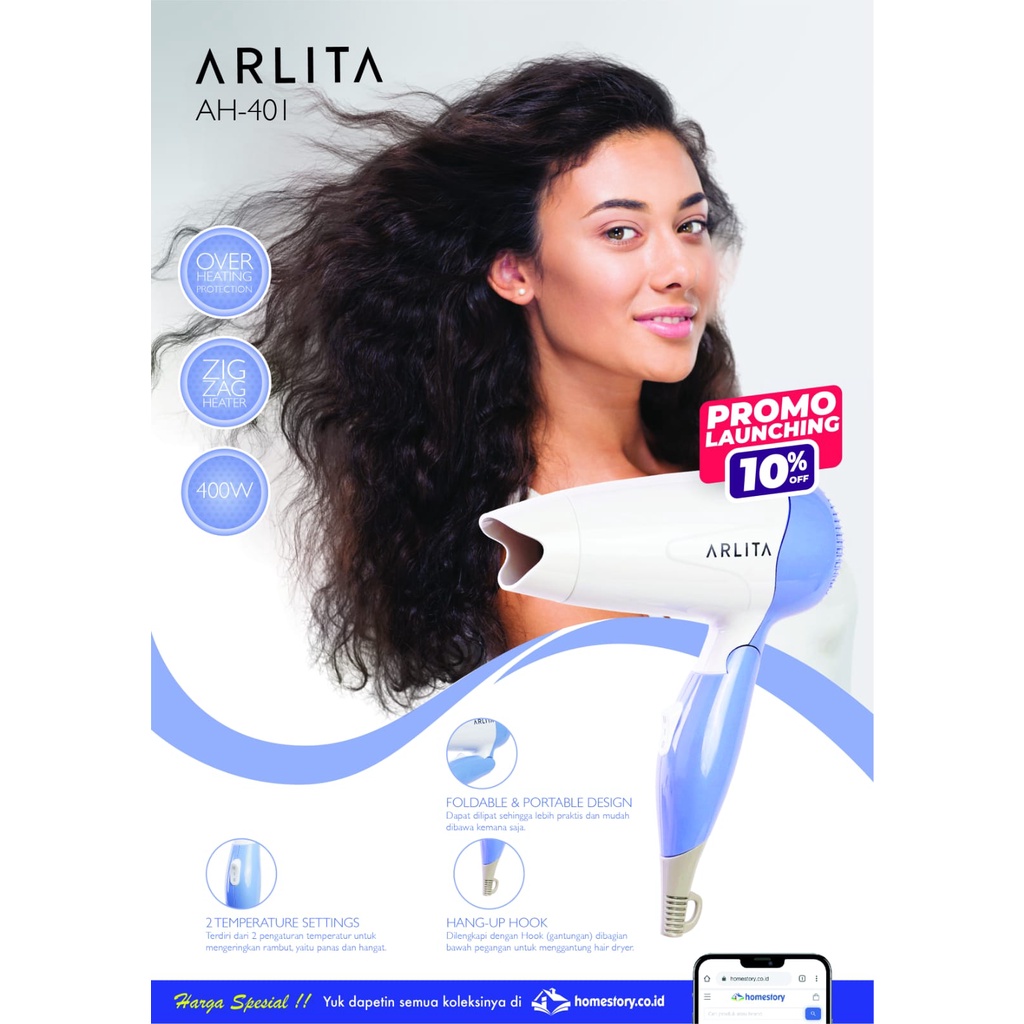 KIRIN AH 401 ARLITA HAIR DRYER 400 WATT BISA DILIPAT / PENGERING RAMBUT / AH401