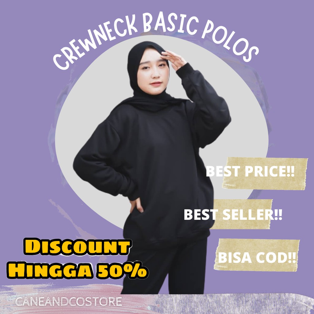 Basic Sweater Polos Hitam - Sweater Oblong Unisex - Crewneck Basic Polos