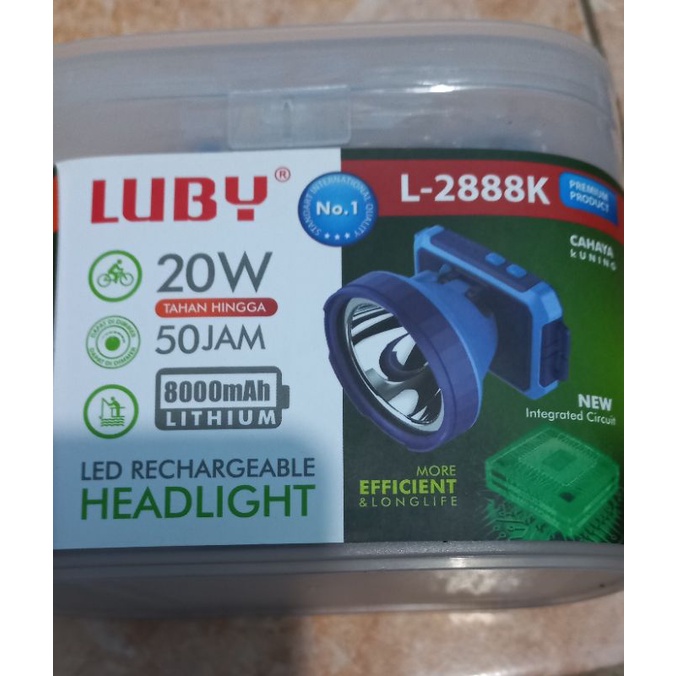 Senter Kepala 20 Watt Luby L-2888L/Cahaya putih/Kuning/Tahan 50 Jam