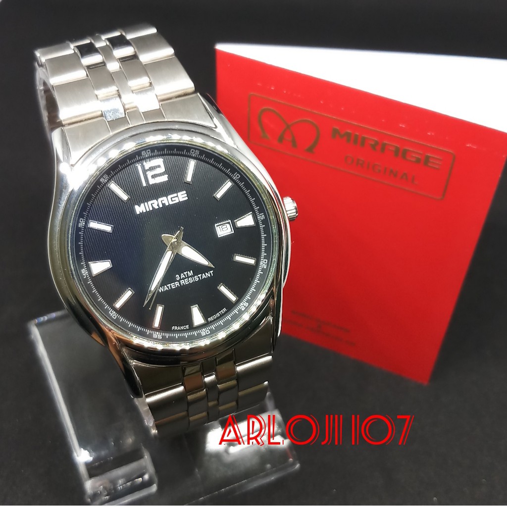 JAM TANGAN MIRAGE PRIA MA 8608 BRP-M SILVER BLACK ORIGINAL