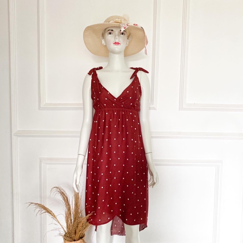 POLCA MAROON CARISSA DRESS | daster tali | daster lingerie | daster rayon | daster dewasa | daster i