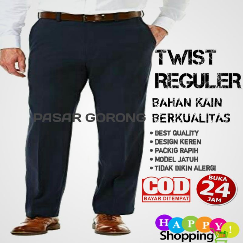 CELANA PANJANG PRIA CELANA FORMAL PRIA REGULER CELANA BAHAN HITAM PRIA KAIN TWIST TEFLON TISU STANDA