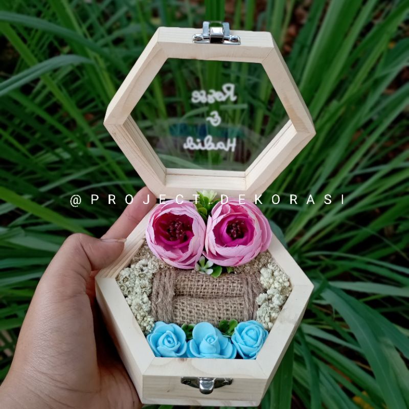 Kotak Cincin Unik Segi 6 Hexagonal / Ring box / Box Cincin / Mahar Kayu / kotak cincin hias / box se