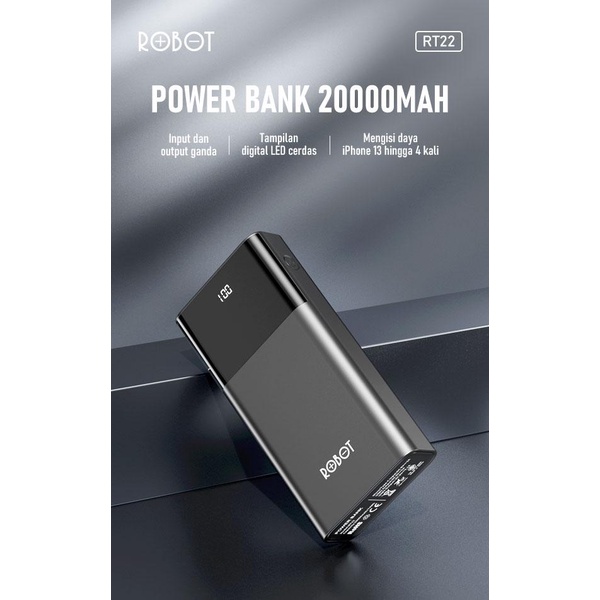 PowerBank ROBOT 20000mah RT22 Dual Port Input &amp; Output Original Led