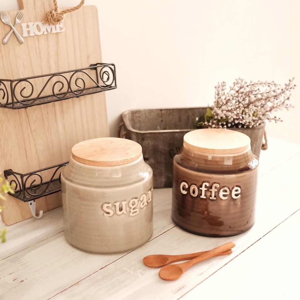 Toples Kopi Bumbu Jar Shabby Chic Gula Keramik Permen Wadah Bumbu