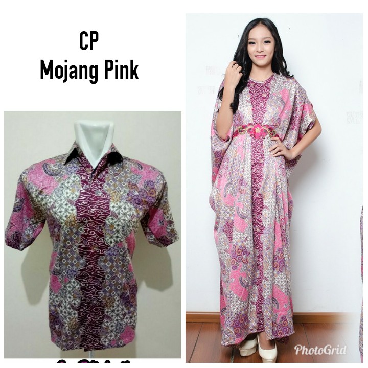 Miracle Shop Couple Batik Juni Kaftan Dress Muslim dan Kemeja Lengan Pendek Pria