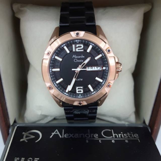 Jam Alexandre Christie AC 6518 ME black rosegold. Jam tangan pria