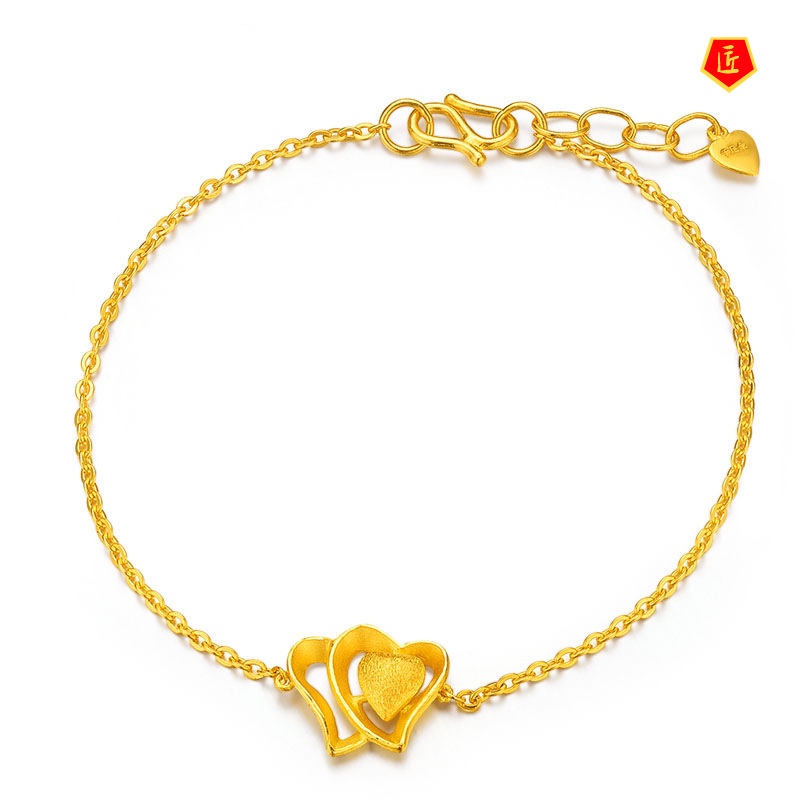 [Ready Stock]Women's 3D Gold Bracelet Adjustable Heart-Shaped Bracelet