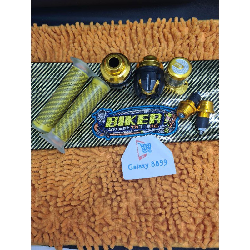 Kulit jok Karbon+Handgrip Karbon+Jalu As Roda Depan+Stempel Kaca Honda+Jalu Stang Gold