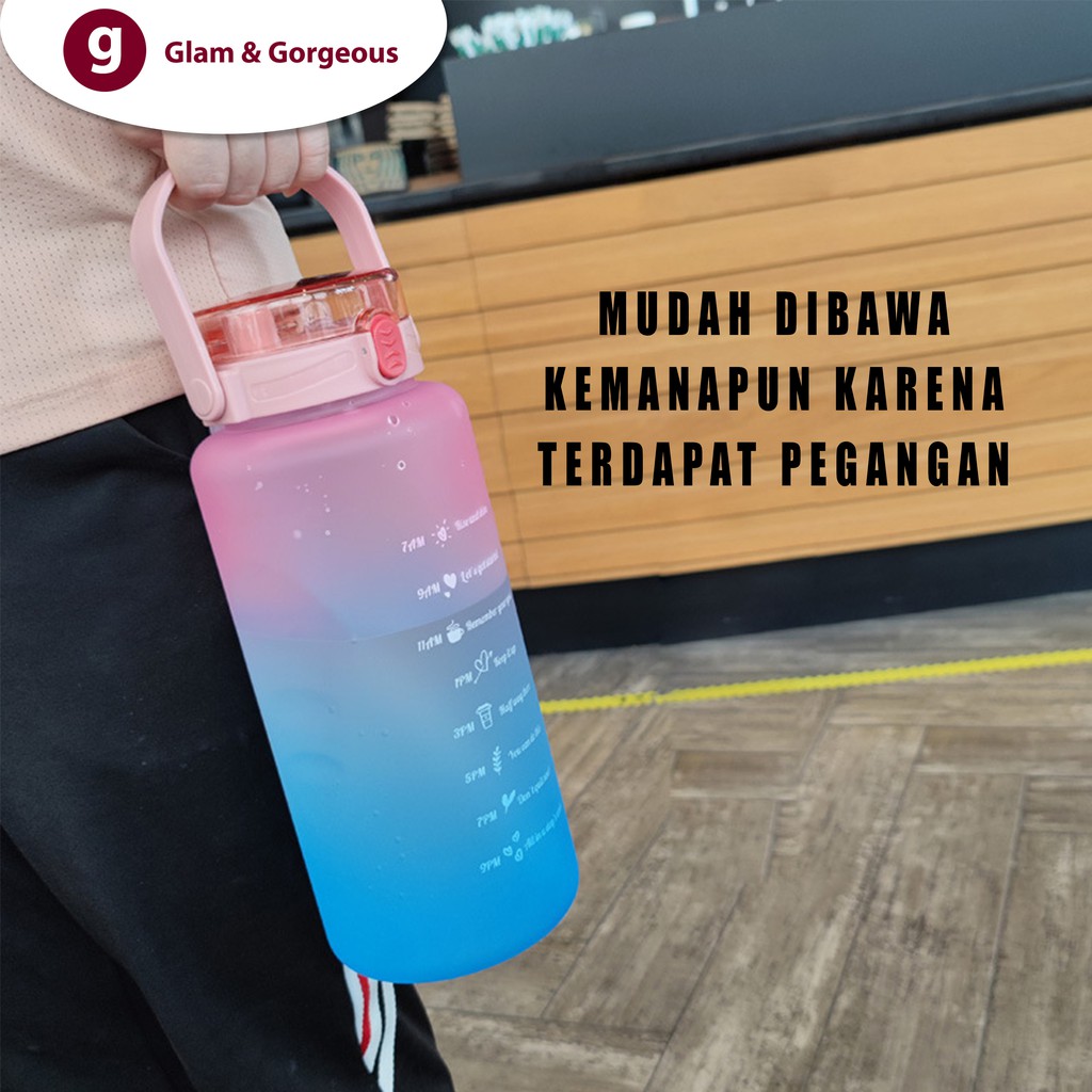 Botol Minum Motivasi dengan Penanda Waktu Kapasitas Besar Tutup Flip Sedotan - BP005