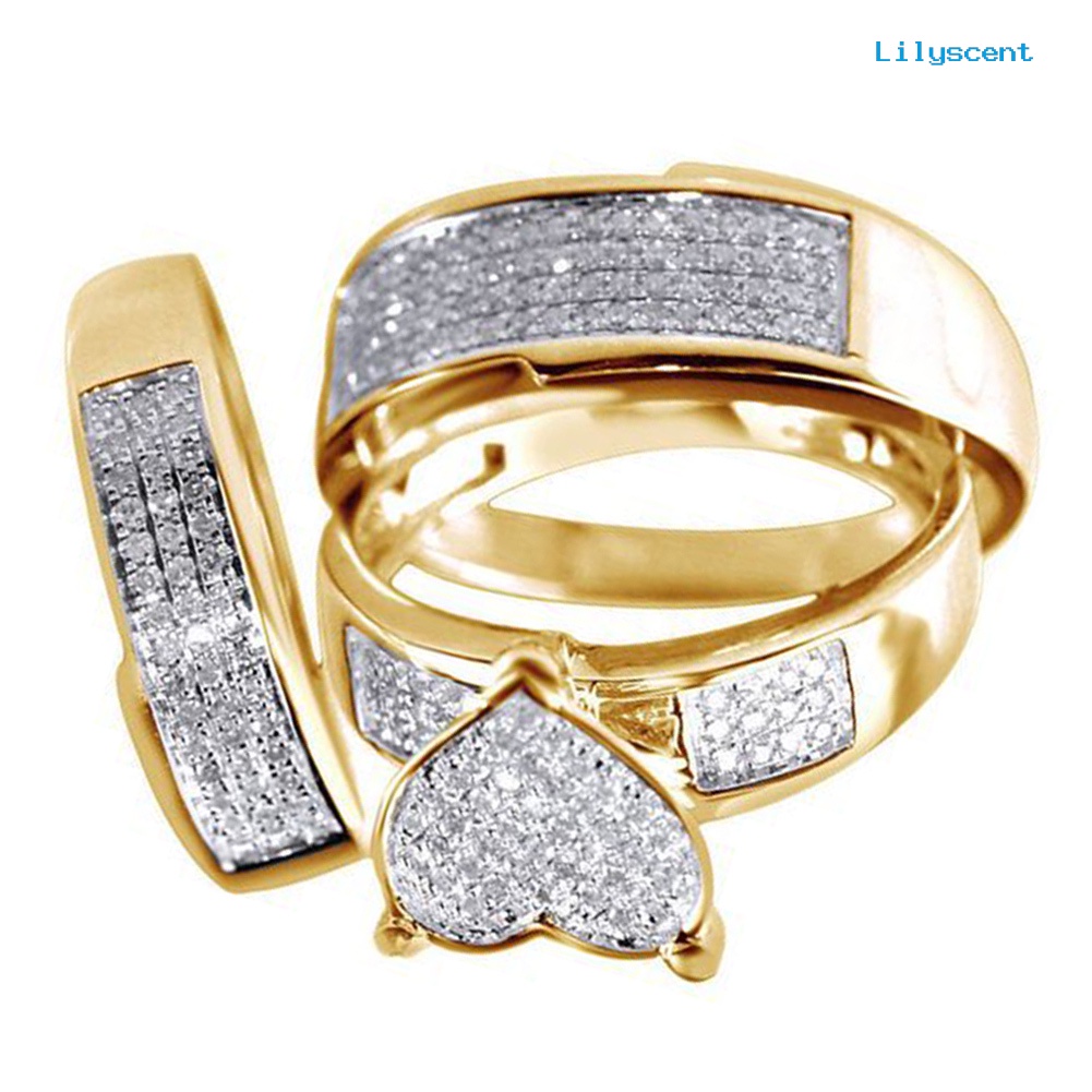 3pcs / Set Cincin Jari Stacking Bentuk Hati Aksen Berlian Imitasi Untuk Pernikahan