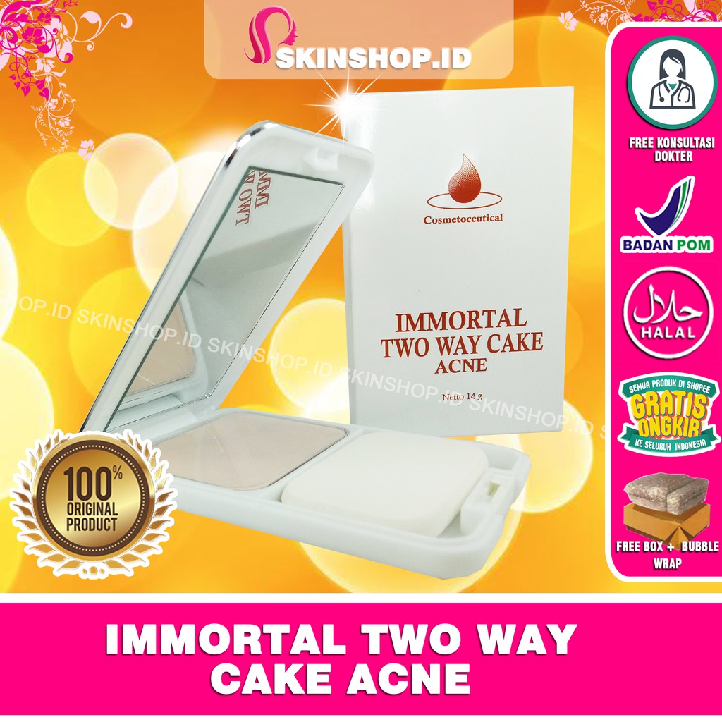 Immortal Two Way Cake Acne 14gr Original / Bedak Padat Kulit Berjerawat BPOM Aman