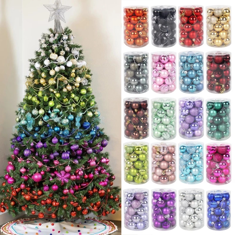 Ornamen Glitter Pohon Natal Pesta Pernikahan 24Pcs/Set Bola Dekorasi Gantung Bola Plastik