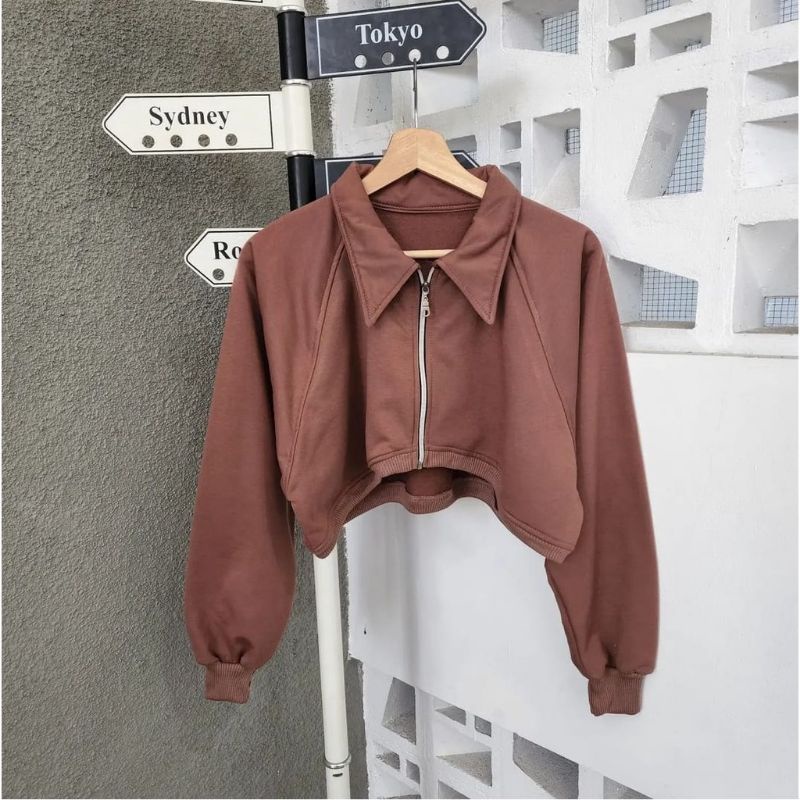 AVA COLLAR JACKET ZIPPER CROPE | sweater wanita