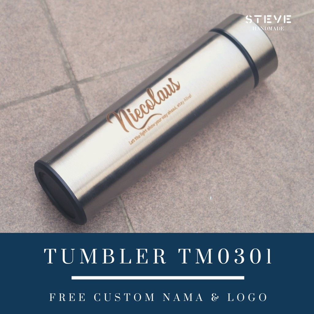 Botol minum stainless termos vacuum tumbler travel TM0301 SILVER Custom Tahan Air Panas dan Dingin