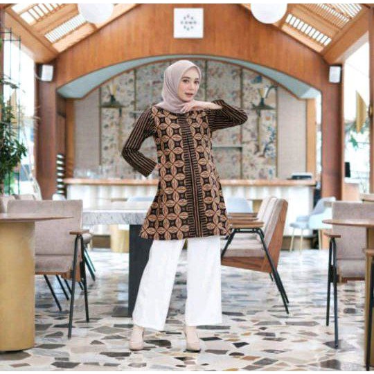 M-L-XL-XXL Batik Tunik wanita ASJ SA HRB026 Kenongo Pekalongan Sogan Tulis