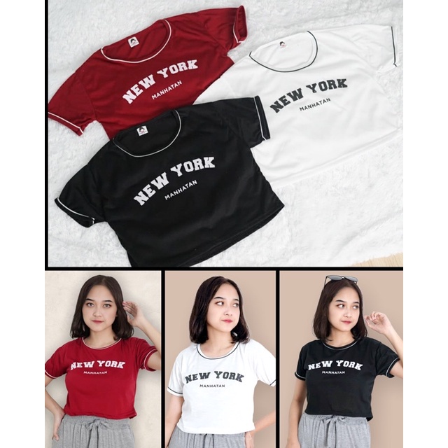 BEFAST - ZFS OOTD Kaos Crop SYANAZ / LIST CROP NEWYORK / Atasan Lengan pendek / Pakaian Wanita Terbaru 2022 / Kaos Crop Kekinian Remaja ABG / Crop Top Motif / Tshirt Casual Wanita / Kaos Santai Rumahan