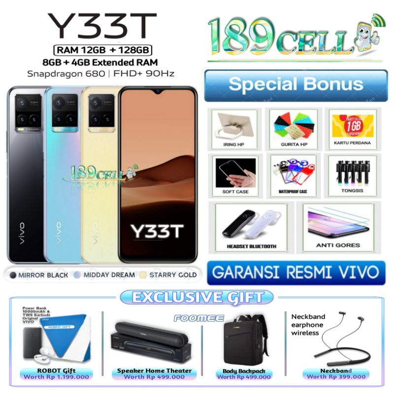 VIVO Y33T Y33 T Y35 RAM 8/128 GB | Y21s 4/128 | Y02T 4/64 GARANSI RESMI VIVO INDONESIA
