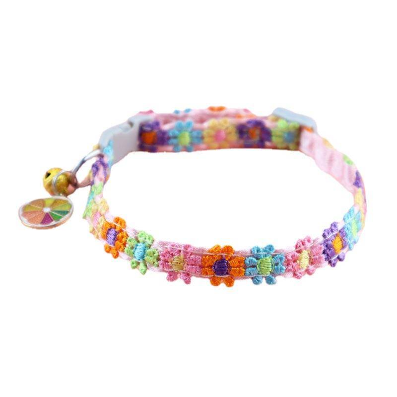 Kalung Renda Bunga Warna-Warni Dengan Lonceng Untuk Kucing Dan Anjing Peliharaan