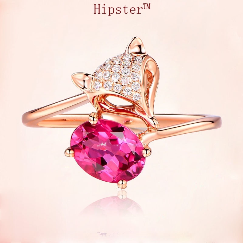 New Elegant Elegant Colored Gems Inlaid with Red Crystal Gem Adjustable Rose Gold Ring