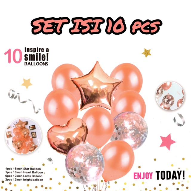 [MURAH] Balon Foil Set Isi 10 ROSEGOLD untuk Dekorasi / Hiasan / Pesta / Acara / Ulang Tahun