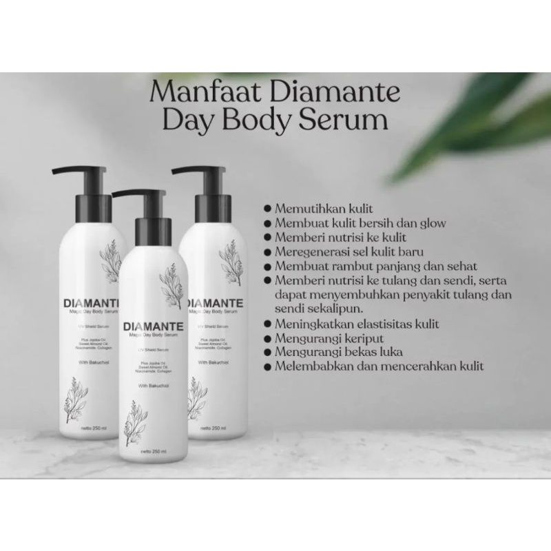 Diamante Day Body Serum pemutih badan permanen serum badan siang mencerahkan kulit singkat Hb pemuti