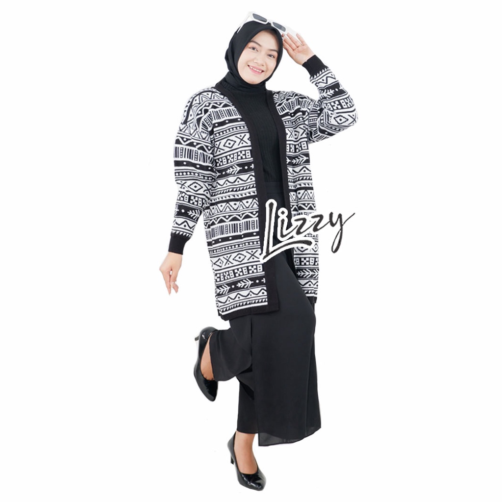 Lizzy - KNITWEAR CARDIGAN LONG ABSTRAK TRIBAL PREMIUM