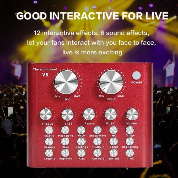 [[BISA COD]] V8 Pro SoundCard Audio Mixer untuk Live Broadcast - Hitam