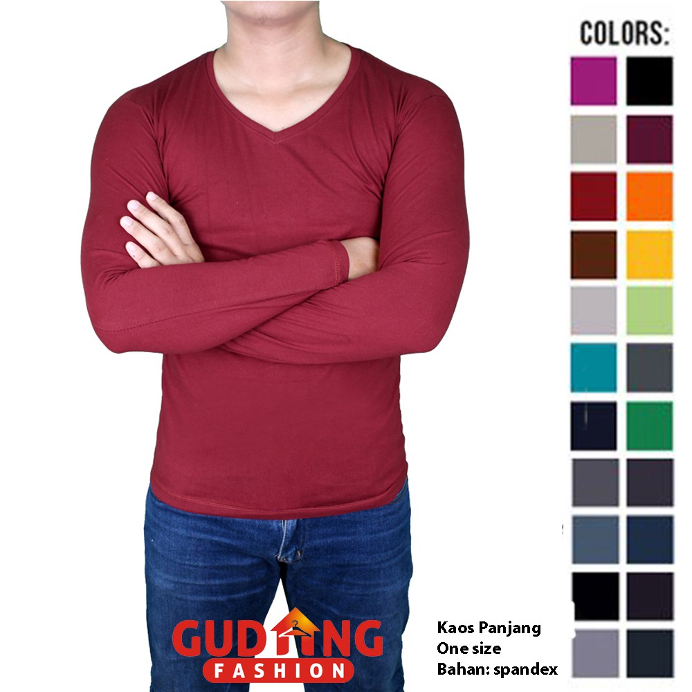 Kaos Spandek Vneck Pria Polos Panjang - Banyak Pilihan Warna PAN (COMB)