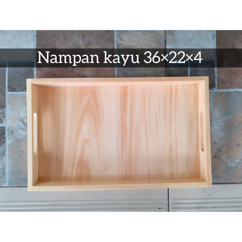 Baki Kayu/ Nampan Kayu/ Tray Kayu ukuran Custom 36x22x4cm Pegangan Datar