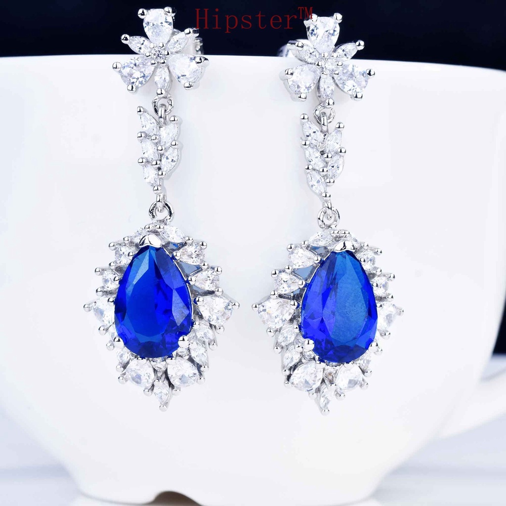 Luxury Natural Blue Jewelry Set Earrings Rings Pendants