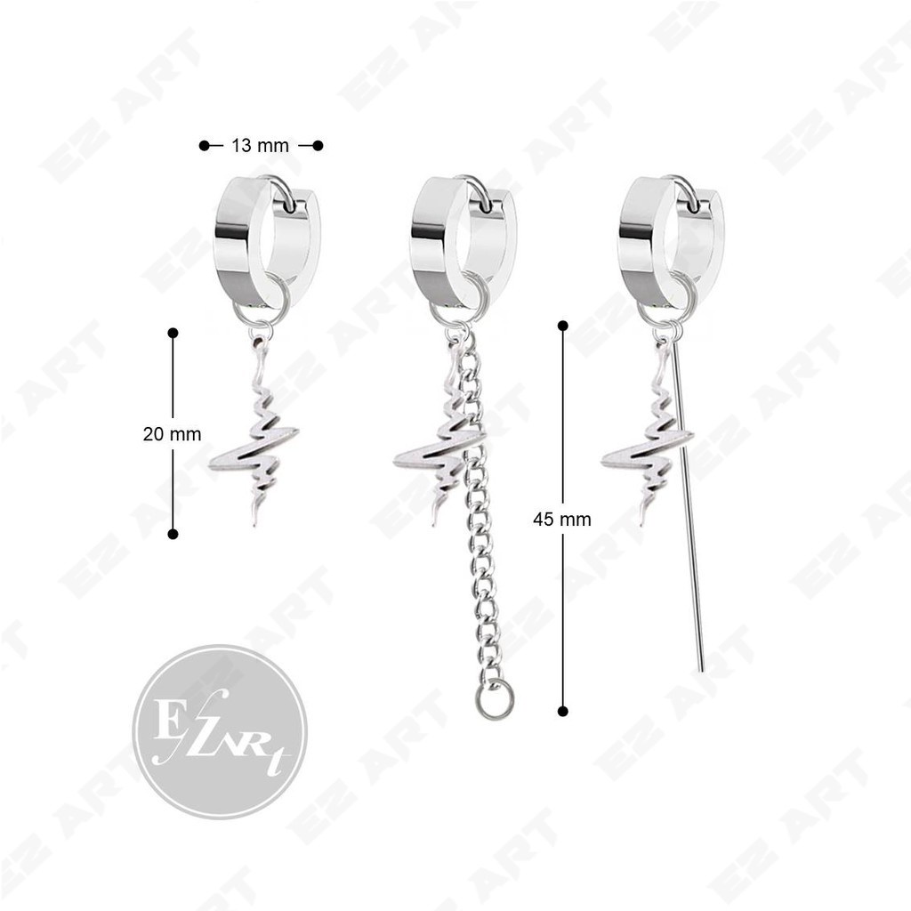 1Pc EZ-AW ANTING JEPIT / TUSUK MODEL DENYUT JANTUNG ECG RANTAI PRIA WANITA TANPA TINDIK