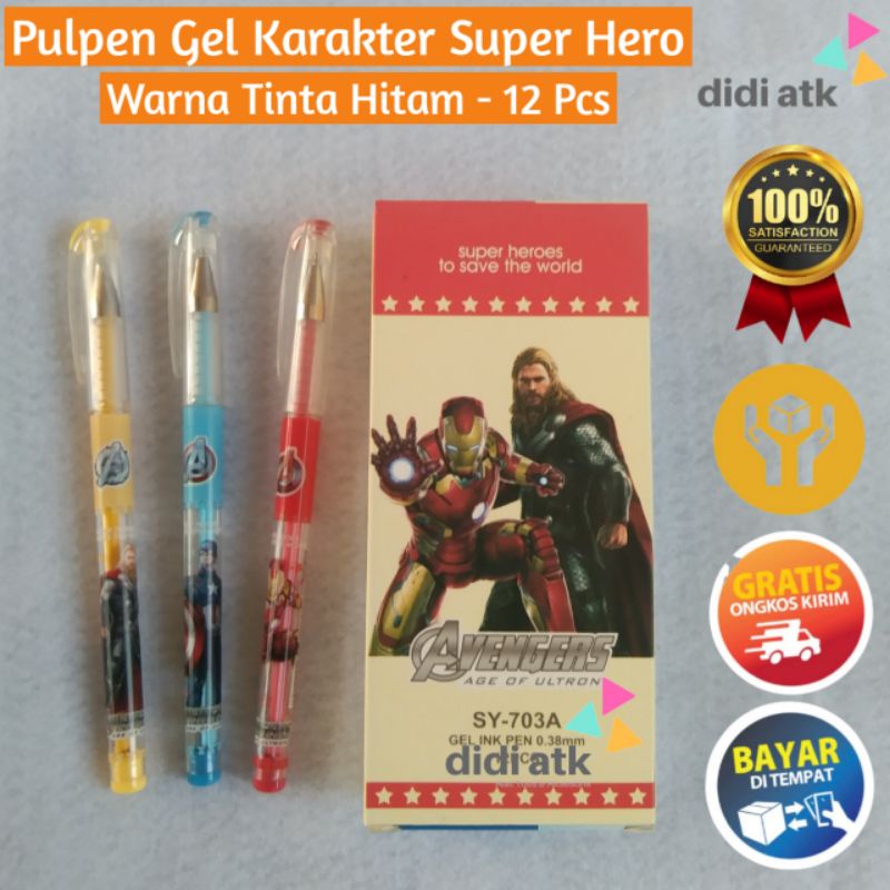 

Pulpen Gel Karakter Super Hero 0.5mm 12 Pcs