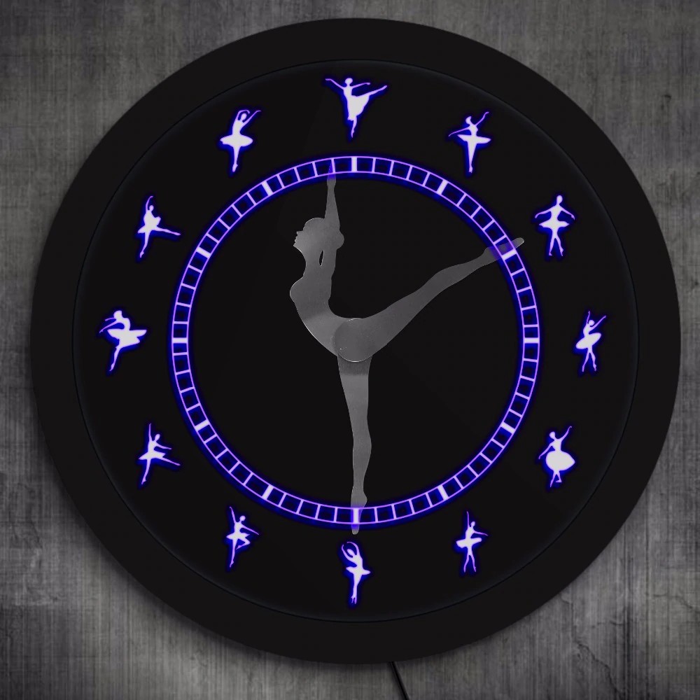 Ballerina Figurines Led Lighting Wall Clock Ballerina Silhouette Artwork Ballet Room Shopee Indonesia