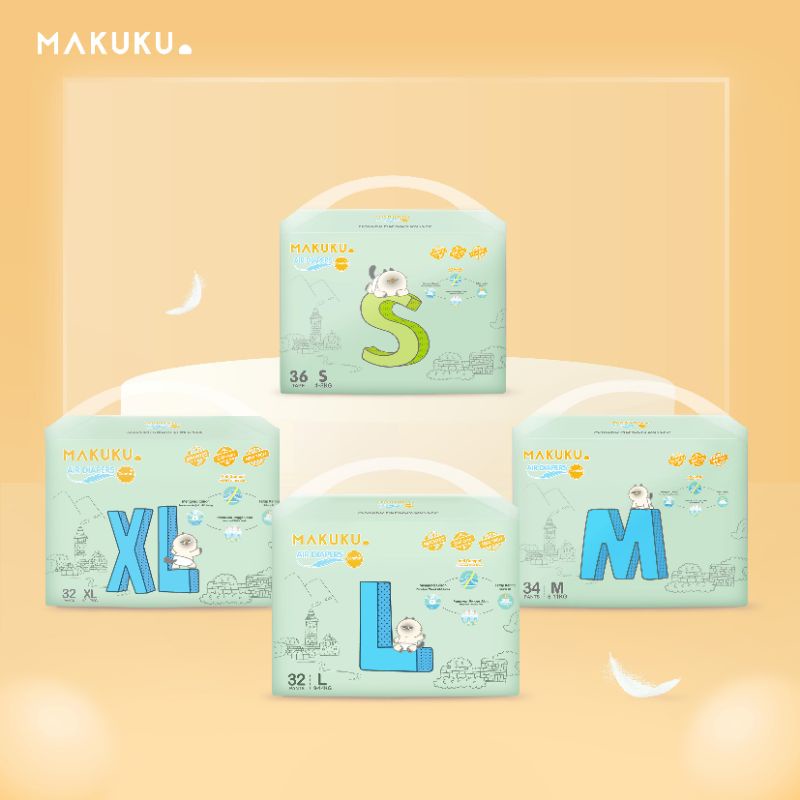 Makuku Air Diapers Comfort+ Tape & Pants S36 M34 L32 XL32 XXL28 / Makuku Popok Ekonomis / Makuku Com