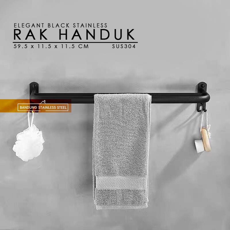 Rak handuk hitam doff elegant mewah 60cm 2 baris black stainless kamar mandi sus304