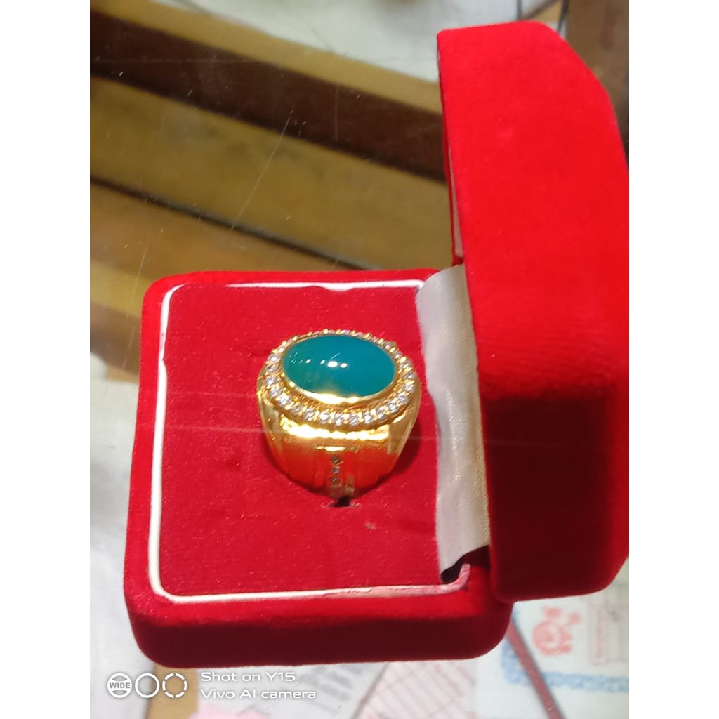 ORIGINAL RING STONE AKIK BACAN DOKO MAJIKO NATURAL CHRYSOCOLA CHALCEDONY CINCIN BATU AKIK ASLI MS02