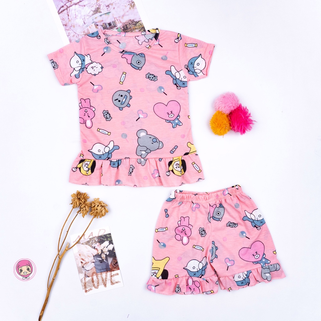 SF Setelan Ruffle Anak Perempuan Karkater Bt 21  / Setelan Anak Perempuan Karakter Kartun-1
