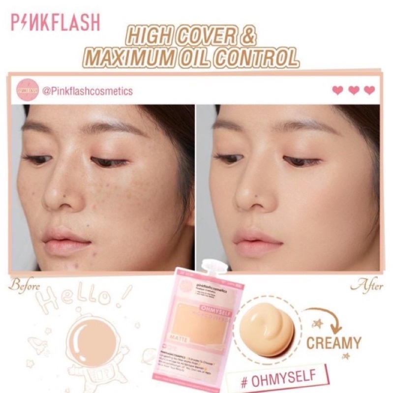 ✨NAGIHI✨ PINKFLASH Foundation Cream Matte Full Cover Pouch Tahan Air