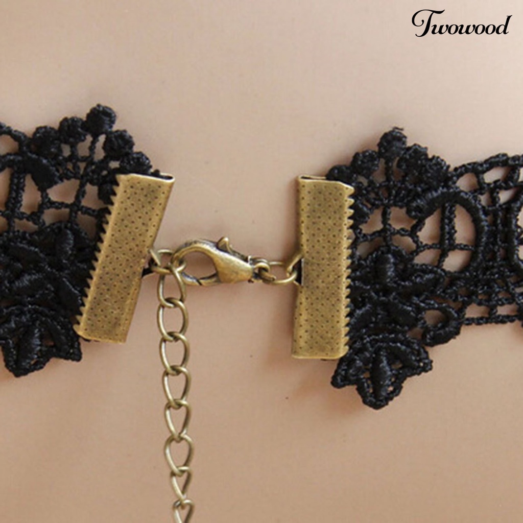 Kalung Gelang Cincin Bahan Lace Warna Hitam Gaya Gothic Punk Untuk Wanita