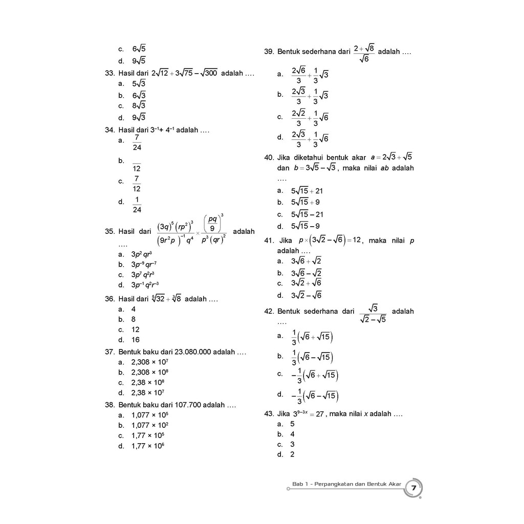 Soal Matematika Kelas 9 Kurikulum 2013 Perpangkatan Dan Bentuk Akar Temukan Jawab