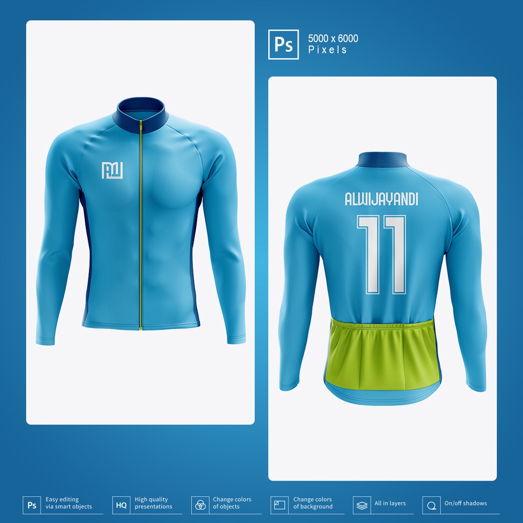 Jual MOCKUP JERSEY SEPEDA LENGAN PANJANG - RESOLUSI 5000x6000 Pixels