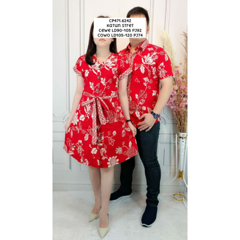 SET COUPLE BATIK DRESS DAN KEMEJA KATUN STRETCH