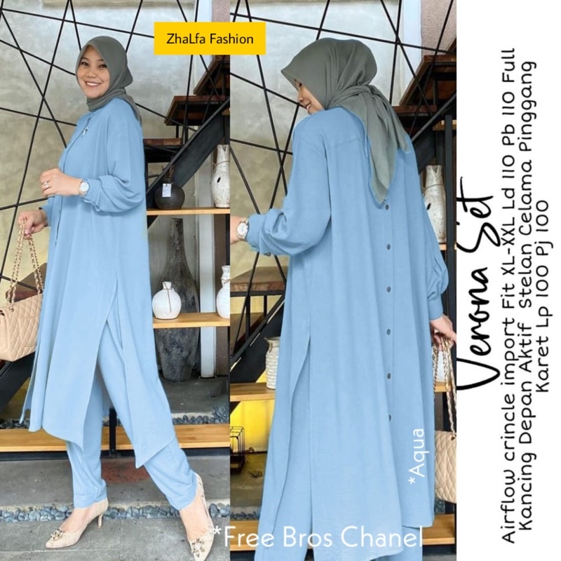 SETELAN LONG TUNIK JUMBO VERONA/ONE SET AIRFLOW CRINCLE IMPORT FIT XL-XXL LD110 PB110